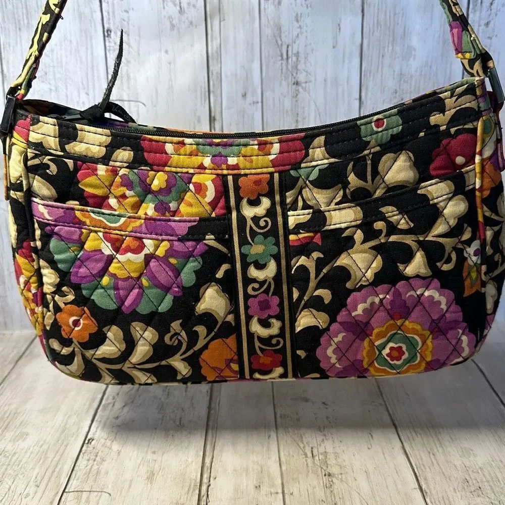 Vera Bradley Black Floral Shoulder Bag Handbag Purse‎